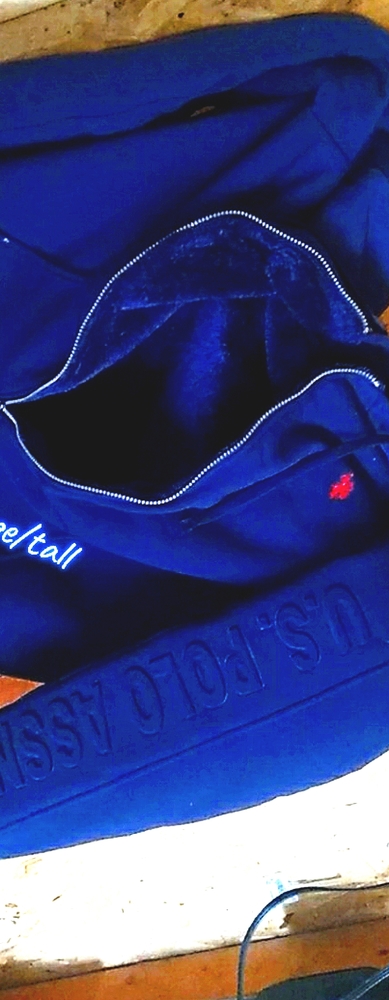 Faux fur navy blue polo assoc. Zip up hoodie